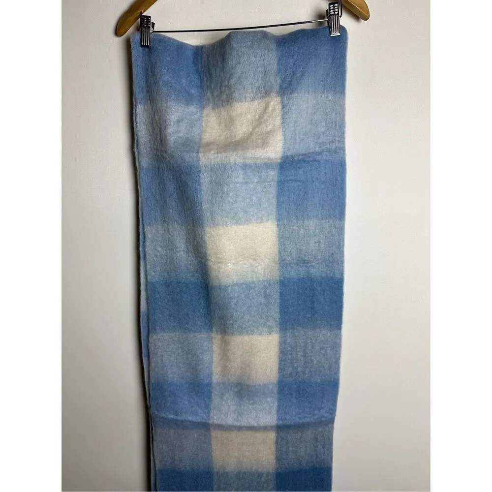 Blue and cream white plaid scarf